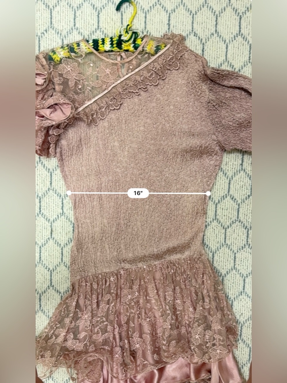 LA PASITEA Vintage Rare Made In Italy Fairy Y2K Dusty Rose Crinkled Lace Dress - Picture 12 of 16